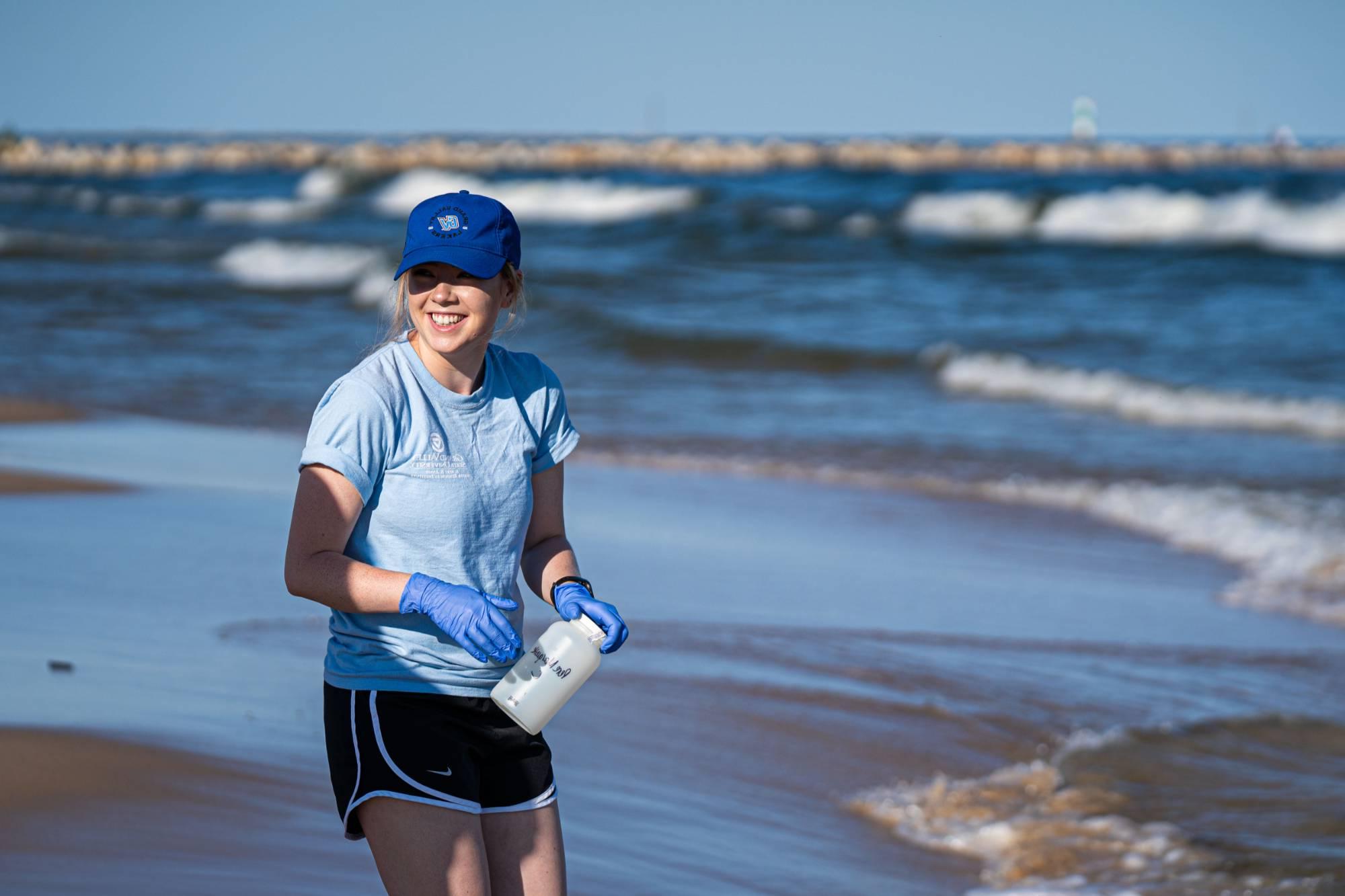 GVSU Student Researcher on Lake Michigan